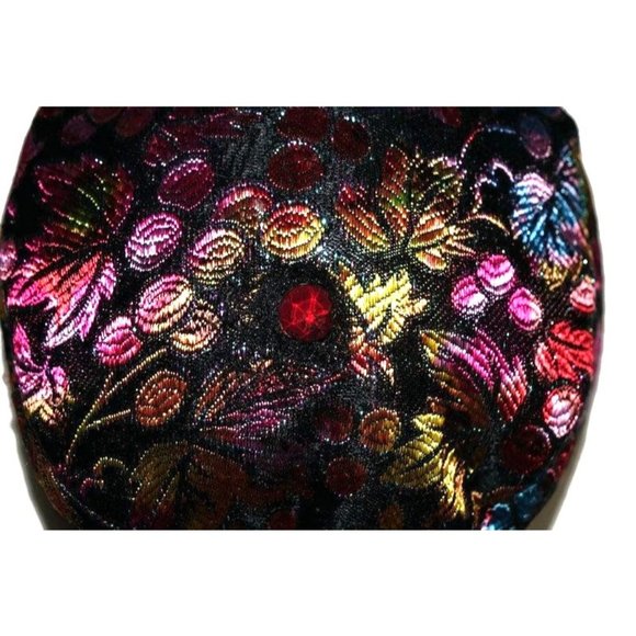 Vintage Floral Hat Women's Colorful Metallic Ombre Leaves Flowers Berries - Picture 6 of 10